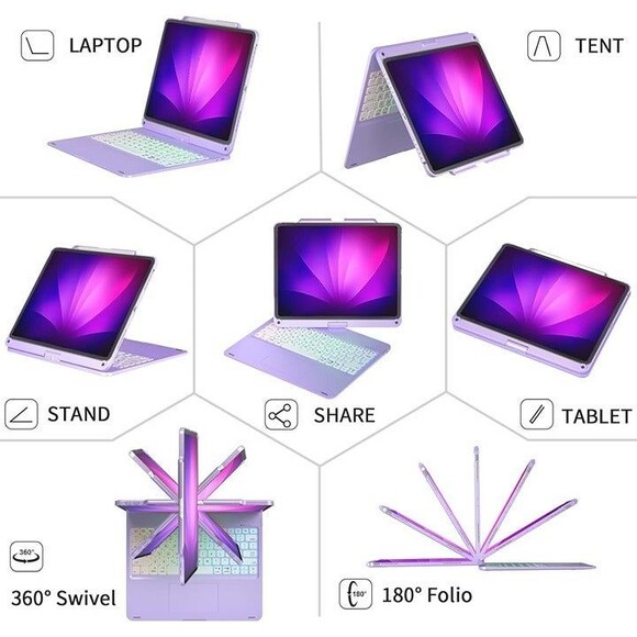 Baisla iPad Pro 12.9 Case with Keyboard (6th Gen, 2022) - 360° Rotatable, Trackp - Picture 4 of 8